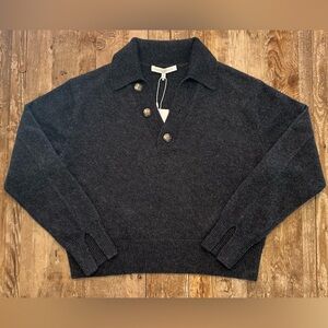 NakedCashmere Renata Cropped cashmere Henley Charcoal Size Small